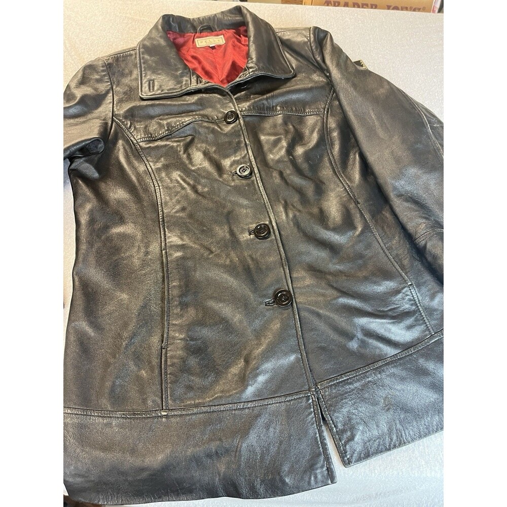 Pelle Studio Soft Leather Black Jacket Coat Women’s 2x Red Lined Big Button Y2K